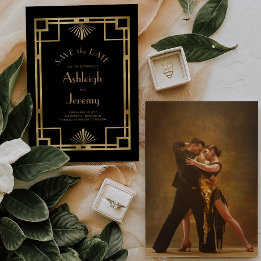 Vintage 1920s Deco Black Gold Photo Wedding Save The Date