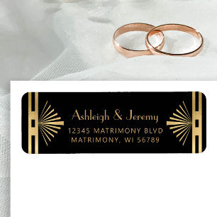 Vintage 1920s Deco Black Gold Return Address