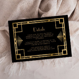 Vintage 1920s Deco Black Gold Wedding Details Enclosure Card
