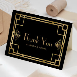 Vintage 1920s Deco Black Gold Wedding Thank You Card