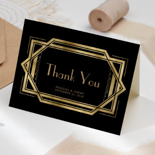 Vintage 1920s Deco Black Wedding Thank You Card