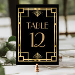 Vintage 1920s Deco Frame Black Gold Wedding Table Number<br><div class="desc">This elegant vintage-inspired wedding table number card features a gold faux foil geometric deco border on a black background. The word "table" appears in decorative gold-coloured 1920s-style font. (Edit the table number separately for each individual card.)</div>