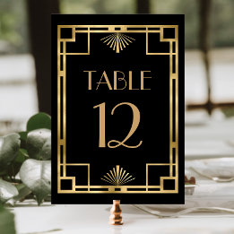 Vintage 1920s Deco Frame Black Gold Wedding Table Number