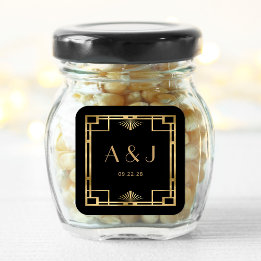 Vintage 1920s Deco Frame Gold Black Wedding Square Sticker