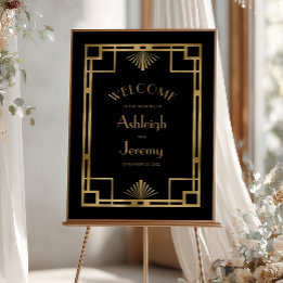 Vintage 1920s Deco Gold Frame Black Wedding Poster