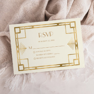 Vintage 1920s Deco Gold Frame Ivory Wedding RSVP Enclosure Card