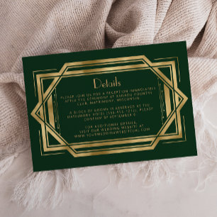 Vintage 1920s Deco Green Gold Wedding Details Enclosure Card