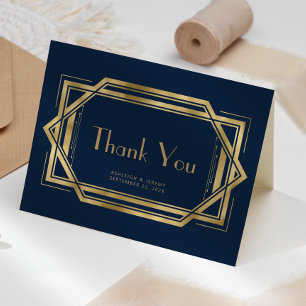 Vintage 1920s Deco Navy Blue Wedding Thank You Card