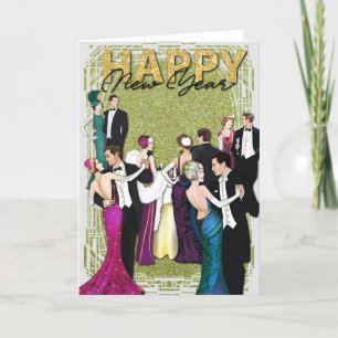 Vintage 1920s Flapper Art Deco New Years Party Holiday Card