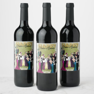 Vintage 1920s Flapper Art Deco New Years Party Wine Label
