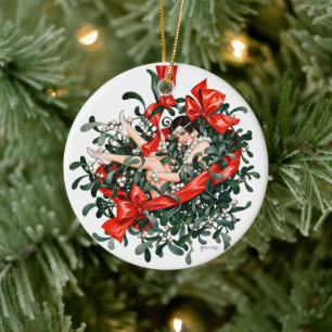 Vintage 1920s Flapper Beneath the Mistletoe Ceramic Tree Decoration