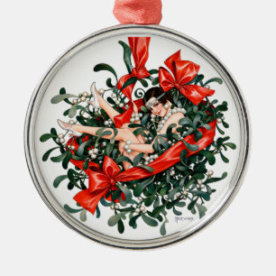Vintage 1920s Flapper Beneath the Mistletoe Metal Tree Decoration
