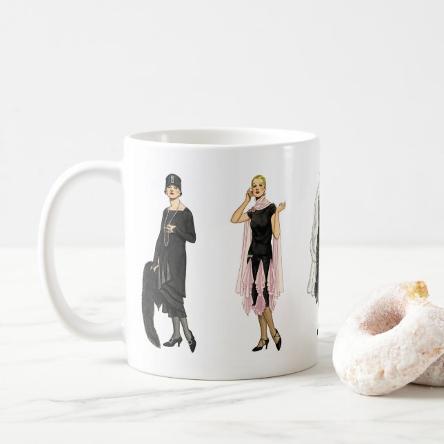 Vintage 1920s Flapper Fashion Coffee Mug (With Donut)