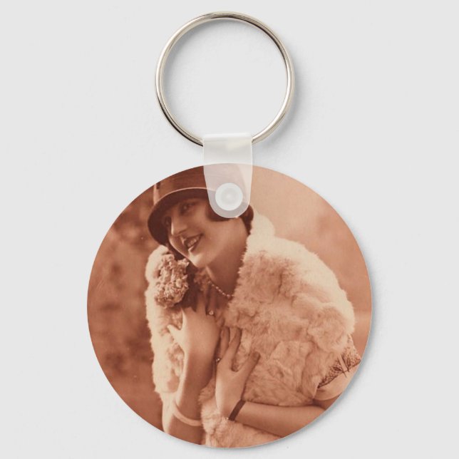 Vintage 1920s Flapper Girl Key Ring (Front)
