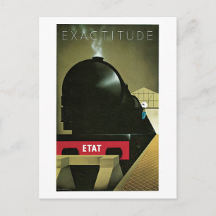 Vintage 1920s French Art Deco train travel ad Postcard