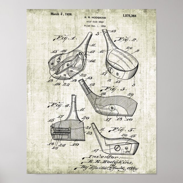 Vintage 1920s Golf Club Patent Illustration Poster (Front)