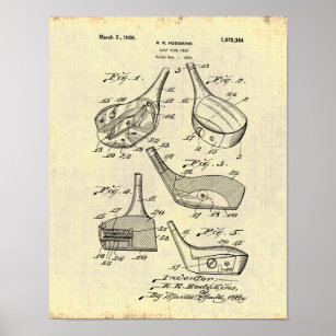 Vintage 1920s Golf Club Patent Illustration Poster
