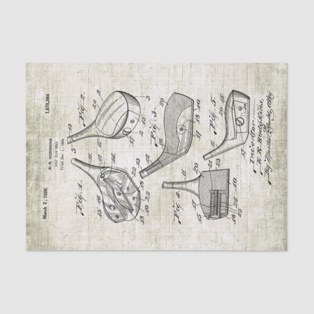 Vintage 1920s Golf Club Patent Illustration Tissue Paper (Front)