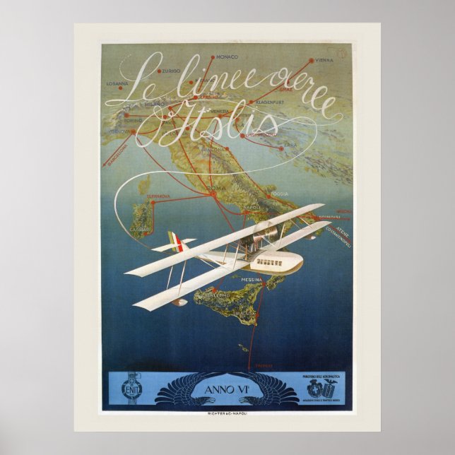 Vintage 1920s island plane shuttle Italian travel Poster (Front)
