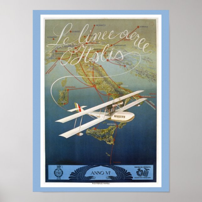 Vintage 1920s island plane shuttle Italian travel Poster (Front)