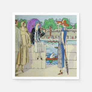 Vintage 1920s Ladies at Crew Race Regatta Napkin