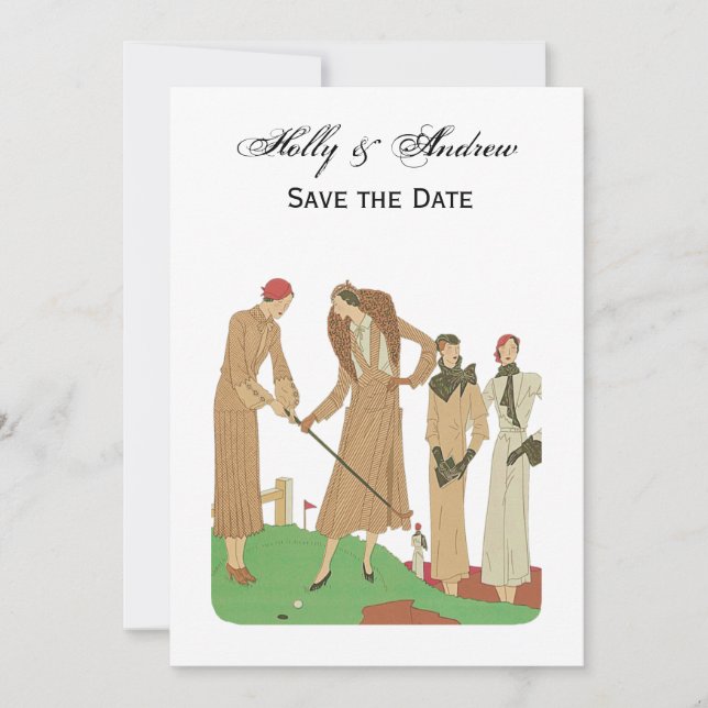 Vintage 1920s Ladies Playing Golf French Fashion  Invitation (Front)
