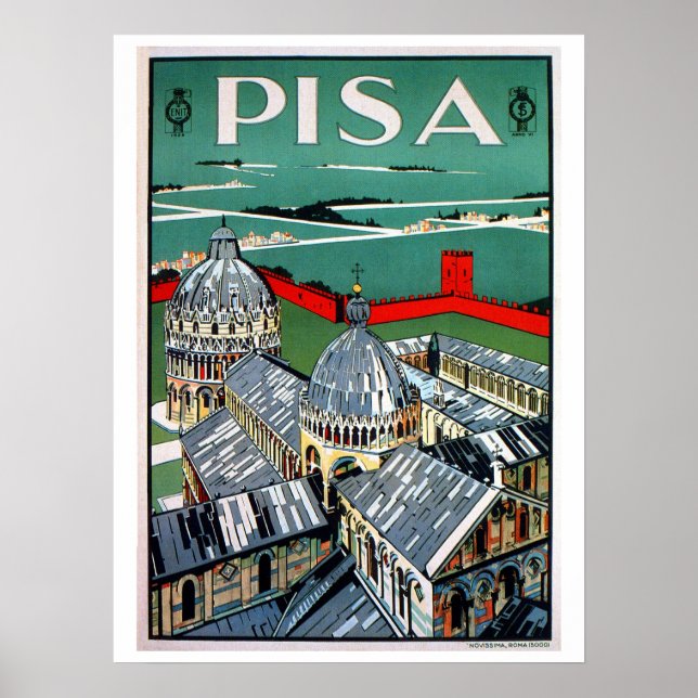 Vintage 1920s Pisa Italian travel Poster (Front)