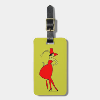 Vintage 1920s Red Dress Woman Parasol Illustration Luggage Tag