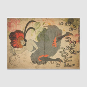 Vintage 1920s Retro Woman Dancer Floral French Tissue Paper