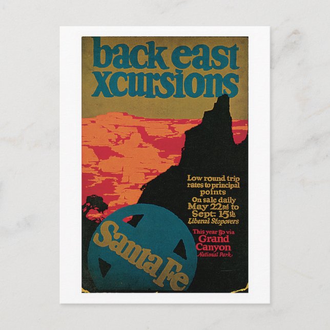 Vintage 1920s Santa Fe travel ad Postcard (Front)
