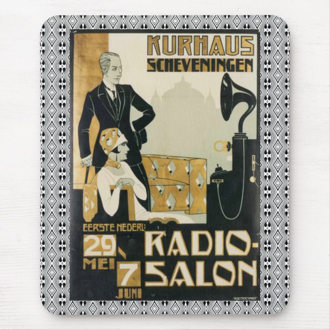 Vintage 1920s Scheveningen Netherlands Radio Salon Mouse Mat (Front)