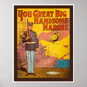 VINTAGE 1920S SHEET MUSIC 'MARINES'  POSTER