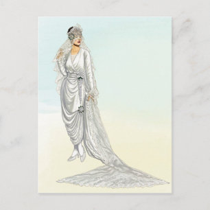 Vintage 1920s Wedding Gown Illustration Postcard