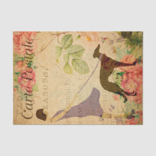 Vintage 1920s Woman and Dog Floral French Tissue Paper