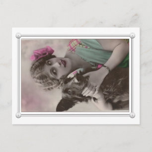 Vintage 1920s woman and dog postcard