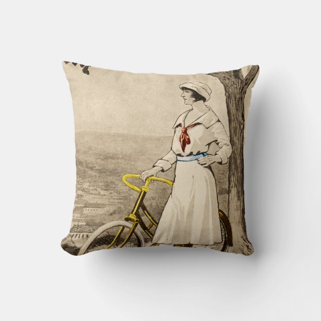 Vintage 1920s Woman Bicycle Advertisement Cushion (Front)