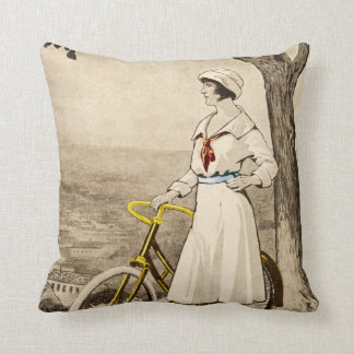 Vintage 1920s Woman Bicycle Advertisement Cushion