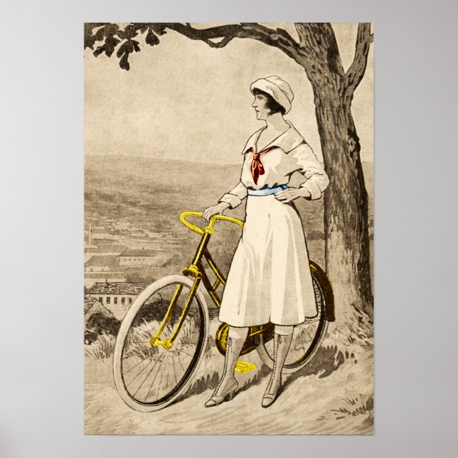 Vintage 1920s Woman Bicycle Advertisement Poster (Front)