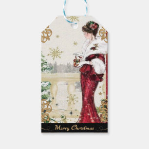 Vintage 1920s Woman in Red Winter Dress Gift Tags