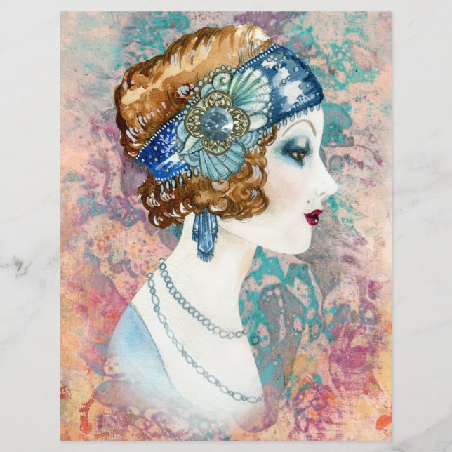 Vintage 1920's Woman over Old Paper (Front)