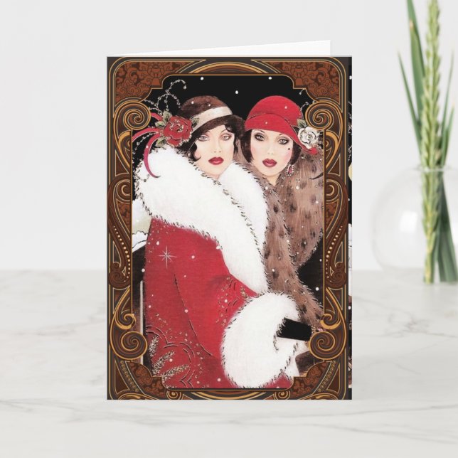 Vintage 1920s Women in Winter Coats Holiday Card (Front)