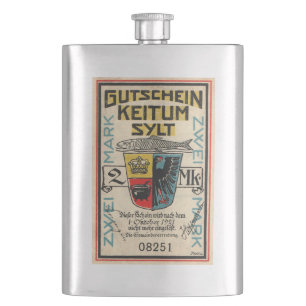 Vintage 1921 2 Mark Notgeld Banknote Premium Flask