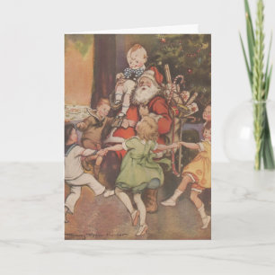 vintage 1923 Santa & Children Christmas Card