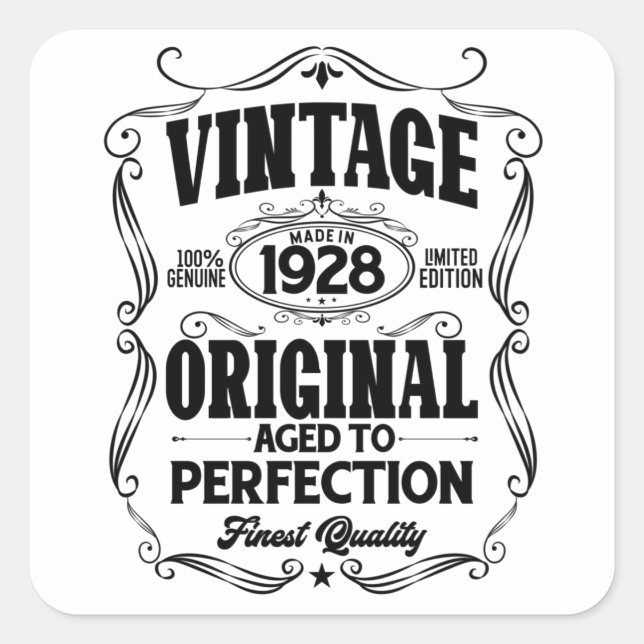Vintage 1928 aged to perfection square sticker (Front)