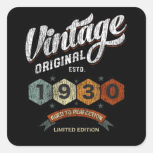 Vintage 1930 Aged to Perfection Birthday Gift Square Sticker