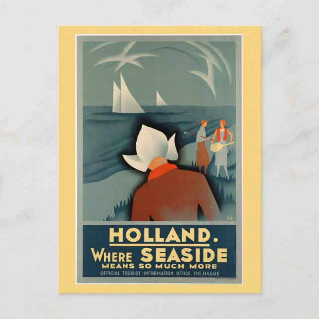 Vintage 1930 Holland seaside travel Postcard (Front)