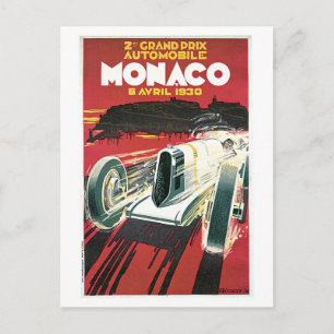 Vintage 1930 Monaco Grand Prix travel ad Postcard