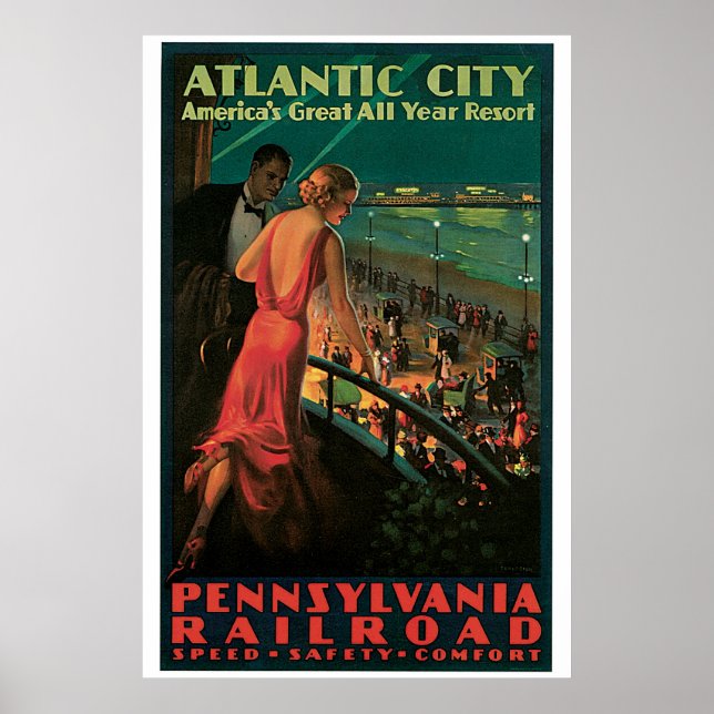 Vintage 1930s Atlantic City Travel ad Poster (Front)