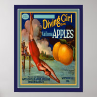 Vintage, 1930's Diving Girl California Apples