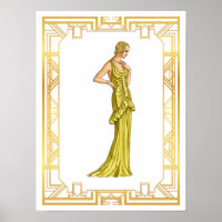Vintage 1930s Fashion Gold Hollywood Gown Art
